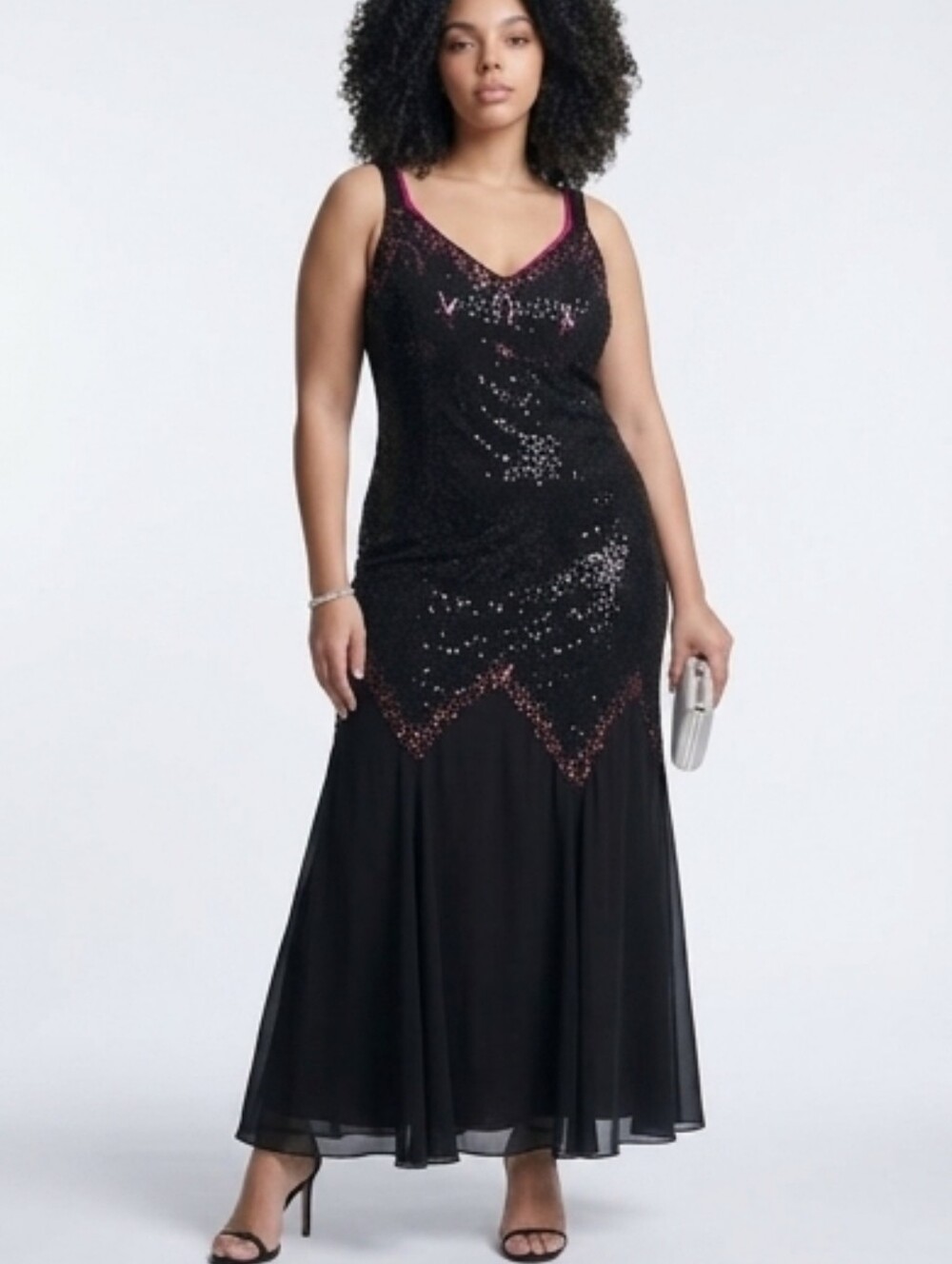 Vintage Y2K EScape Plus Size Black Beaded Chiffon Whimsy Goth Gown Size 18W